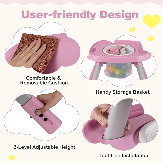 BABY JOY 16 in 1 High Chair, Convertible Baby Highchair for Babies and Toddlers with Activity Center, Booster Seat, Building Block Table, Toddler Chair with Safety Harness, Removable Tray (Pink)