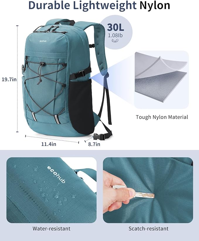 ECOHUB Hiking Backpack 30L Travel Backpack Lightweight Casual Daypack Water Resistant Camping Bag Outdoor Sports Back pack for Men Women