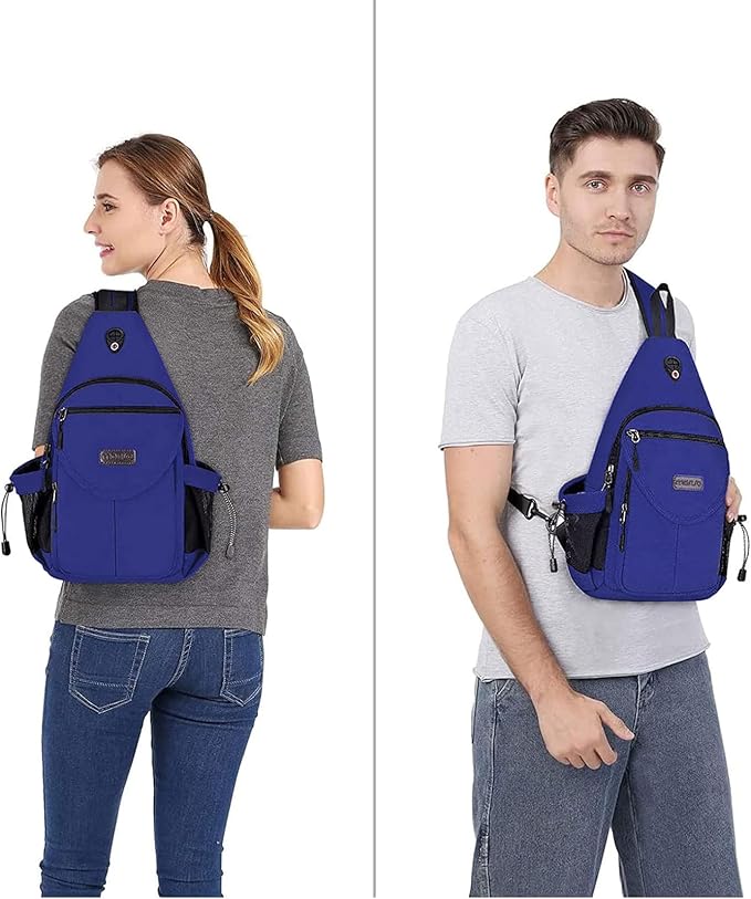 MOSISO Sling Backpack,Canvas Crossbody Hiking Daypack Bag with Anti-theft Pocket, Royal Blue