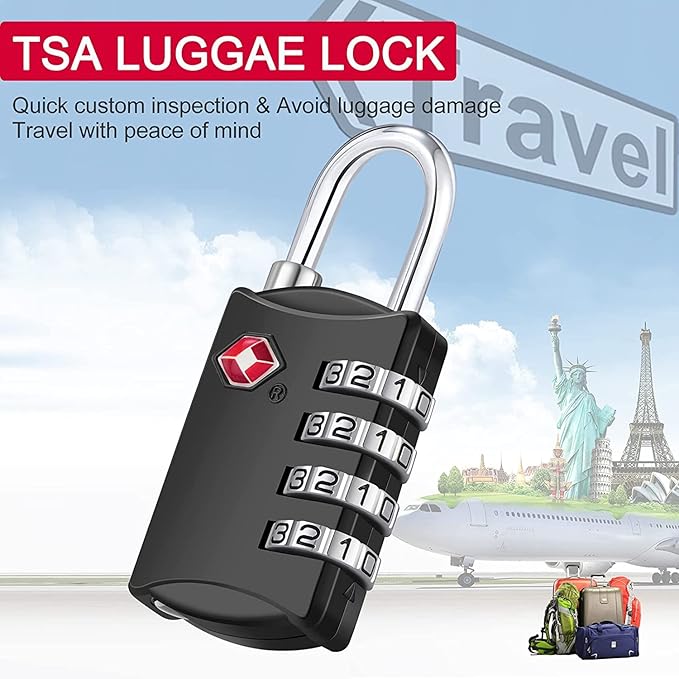 ZHEGE Travel Locks 2 Pack, Luggage Locks for Train, 4 Digit Combination Locks for Suitcase, Backpack, Briefcase Zipper (2 Pack, Black and Silver)
