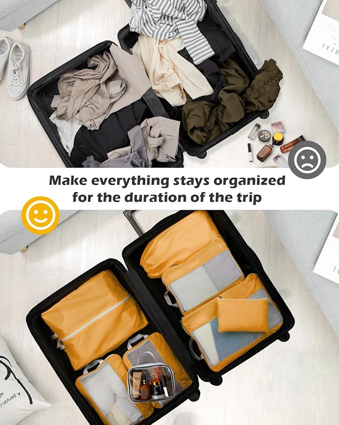 Gonex 8 Set Expandable Mesh Packing Cubes for Travel - Compression Packing Organizers with Toiletry, Laundry, Shoe & Cable Bags - Orange