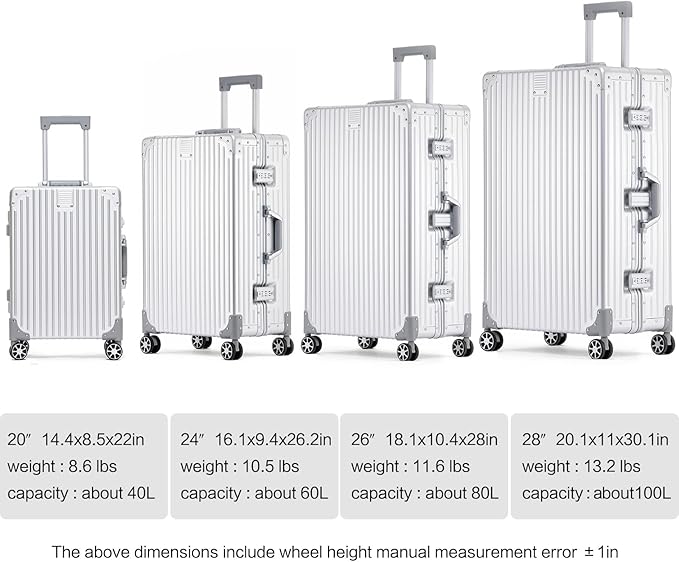 Metal All Aluminum Carry-on Luggage TSA Customs Lock Zipperless Silent Rotary Wheel Business Suitcase Aluminum Frame Set (red, 20 '')