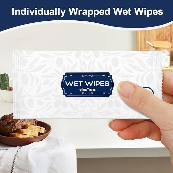 200 Pcs Wet Wipes Individually Wrapped, Aloe Vera Hand Wipe, Disposable Skin Cleansing Wipes, Travel Size Wipes Bulk for Hands, Butt, Daily Use, Restaurant, Barbecue (200 PCS)