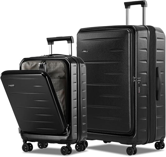 Luggage Sets 2 Pieces, 20 Inch Carry On Luggage and Expandable 28 Inch Checked Luggage with Spinner Wheels, Lightweight ABS+PC Hard Shell Suitcase with Front Opening, TSA Lock (Black, 20/28)