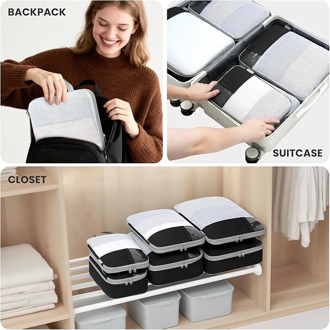 8 Set/6 Set/4 Set Compression Packing Cubes for Travel, Lightweight Vacation Travel Essentials, Travel Accessories for Suitcase Organizer Bags Set, Durable Luggage Organizer