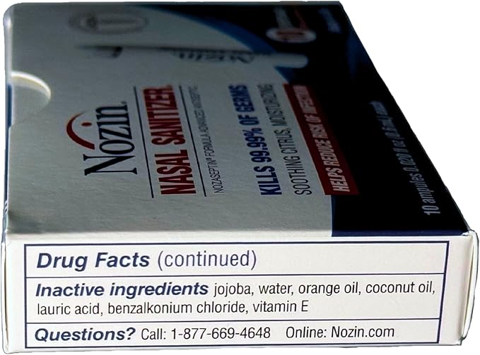 Nozin® Nasal Sanitizer® Antiseptic Popswab® Ampules 10ct Pack | Kills 99.99% of Germs | Alcohol Based 62%