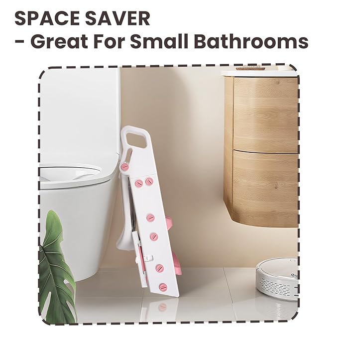 Primlect Space-Saving Potty Training Seat with Ladder, Adjustable Step and Toilet Seat Height, Top Handles for Easy Climbing, Easy to Carry, Portable Toddler Toilet Trainer for Small Bathrooms