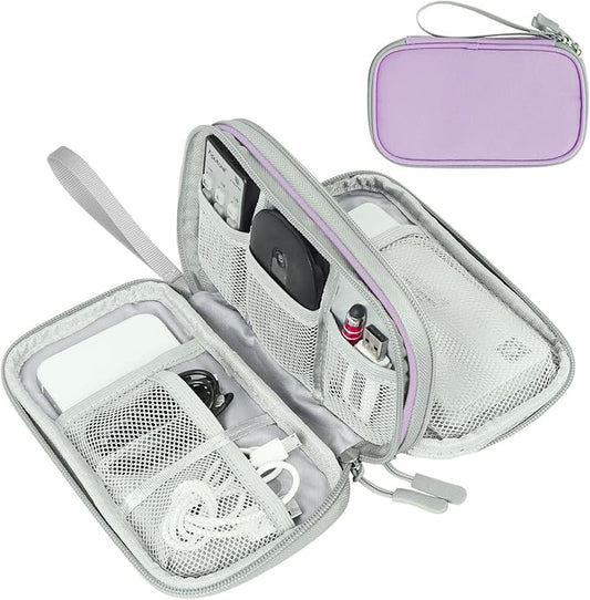 FYY Electronic Organizer, Travel Cable Organizer Bag Pouch Electronic Accessories Carry Case Portable Waterproof Double Layers Storage Bag for Cable, Charger, Phone, Medium Size- Light Purple