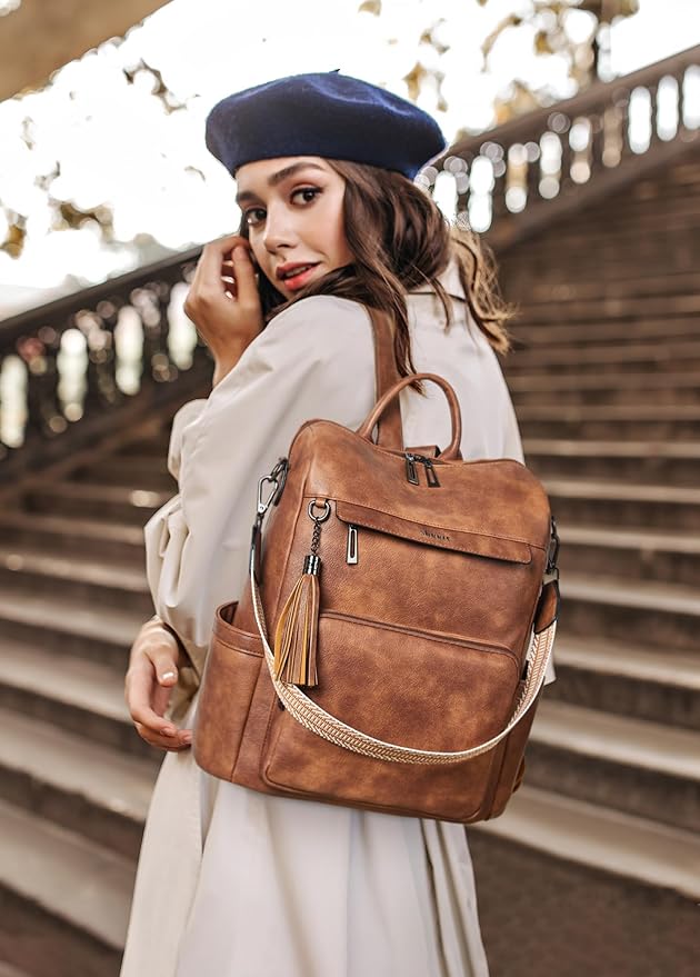 Shrrie Vegan Leather Laptop Backpack for Women 15.6 inch Work Backpack Fashion Travel Backpack Purse for Travel College Work