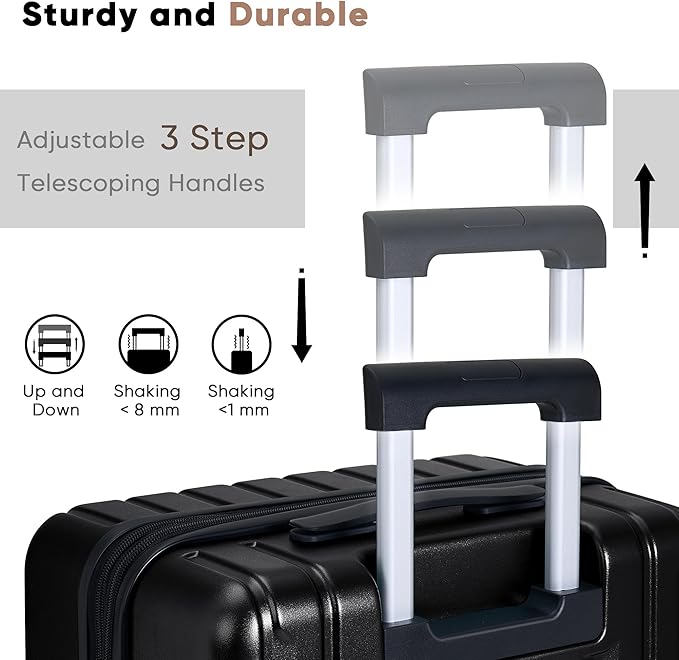 SHOWKOO Luggage Sets 3 Piece 100% PC Ultra Tough Hardside Expandable Suitcases Sets with TSA Lock Double Spinner Wheels (20in/24in/28in, Black
