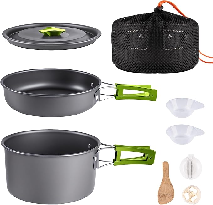 aiGear Camping Cookware Mess Kit, Non-Stick Camping Pan Pot Kettle, Lightweight Aluminum Camping Utensils, Collapsible Portable Camping Cooking Set for Outdoor Cooking Hiking Picnic