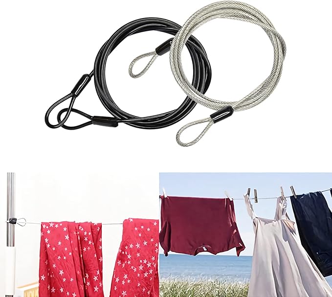 3mm 200CM/6.6ft Long Outdoor Travel Security Cable Lock,Braided Steel Coated Safety Cable Luggage Lock,Safety Cable Wire Rope Chain Lock Double Loop Lightweight (2 Pack)