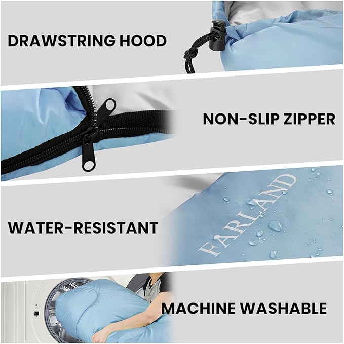 FARLAND Sleeping Bags 30℉ for Adults Teens Kids with Compression Sack Portable and Lightweight for 3-4 Season Camping, Hiking,Waterproof, Backpacking and Outdoors