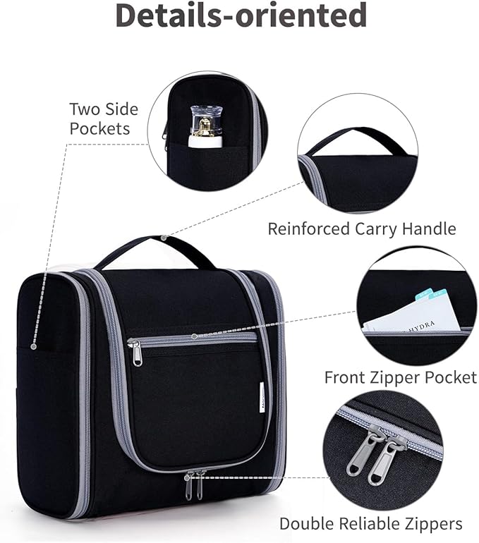 Narwey Hanging Toiletry Bag for Women Travel Makeup Bag Organizer Toiletries Bag for Cosmetics Essentials Accessories (Large, Black)