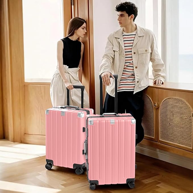 Krute Luggage 24 Inch Aluminum Frame Zipperless Suitcase with Spinner Wheels Checked Luggage PC+ABS Lightweight Hardshell