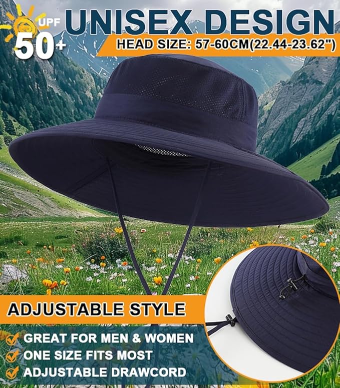 Home Prefer UPF50+ Mens Sun Hat Wide Brim Fishing Hat Foldable Large Brim UV Protection Sun Hat for Men Women Beach Gardening