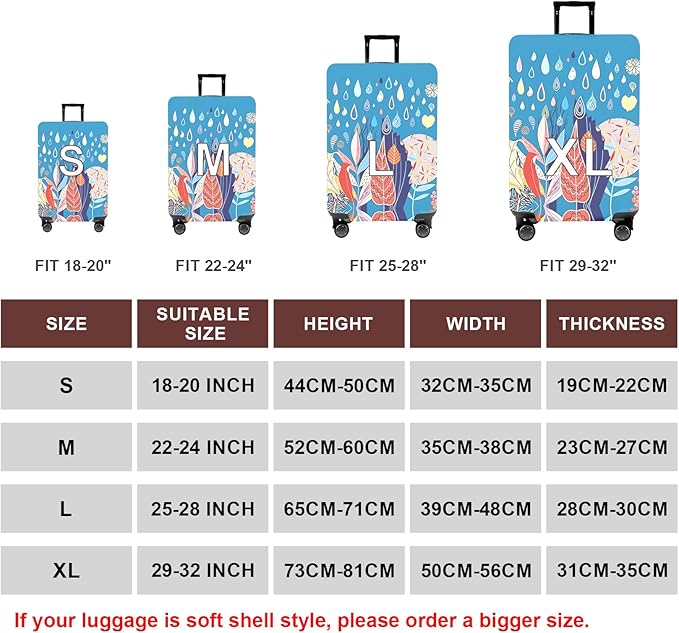 WUJIAONIAO Travel Luggage Cover Baggage Suitcase Cover Protector Skins 18-32 Inch (rainy season, L (for 25-28 inch luggage))