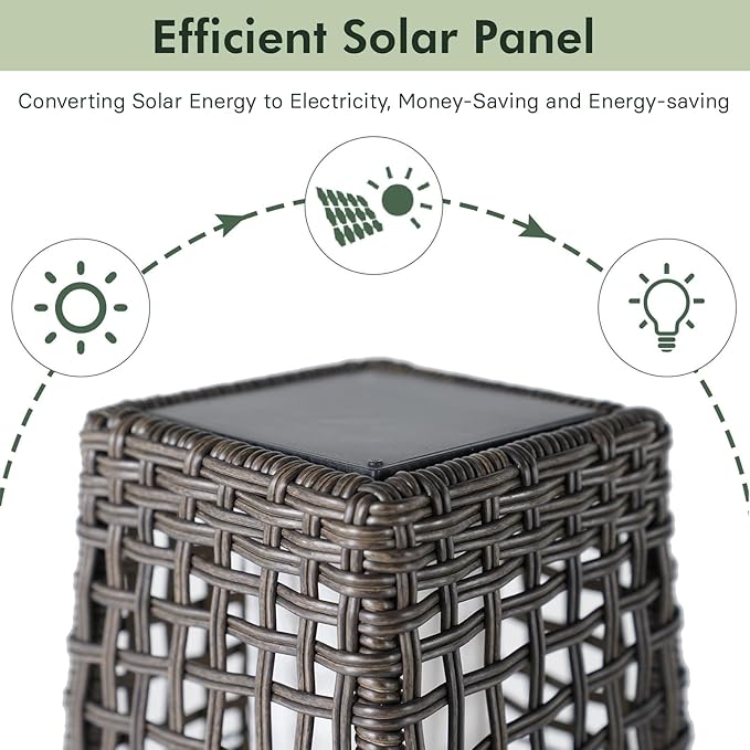 Grand patio 2-Piece Outdoor Floor Lamp Solar Powered Lantern Water-Resistant Wicker Deck Patio Light, Lamp Large-Sized for Garden or Porch-Large Fuji, Silver Gray