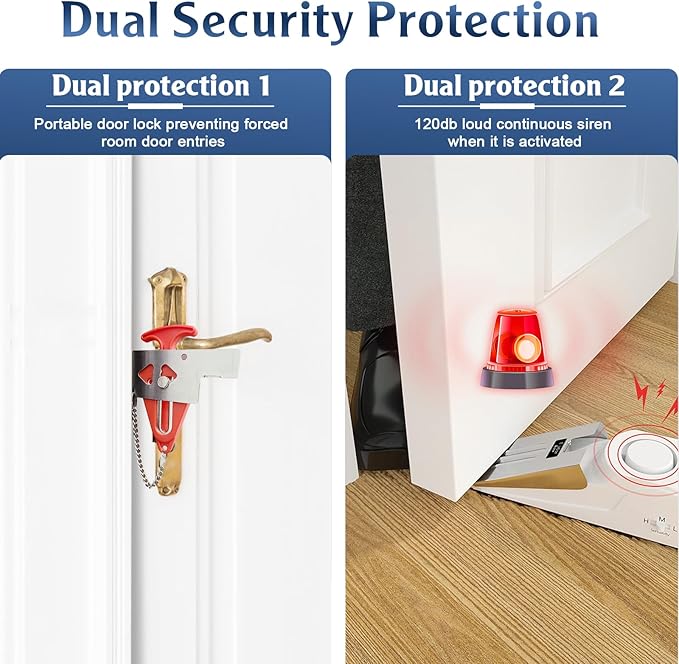 KERUI Door Stop Alarm & Portable Door Lock, Dual Protection Security Door Stopper Wedge Alarm with 3 Levels Sensitivity, Door Security Devices for Travel Hotel Home Apartment (2 Pack)