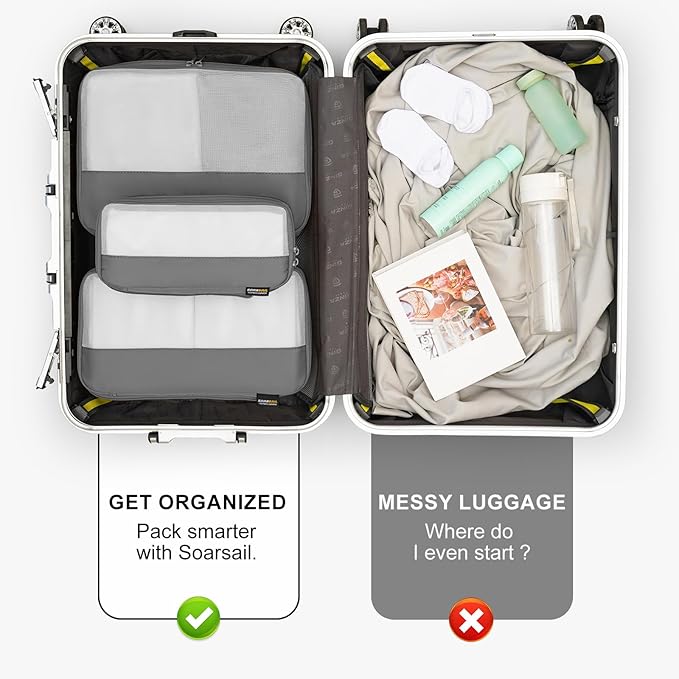 4 Set Compression Packing Cubes for Travel, Suitcases and Backpack Space Saving Organizers (Silver)