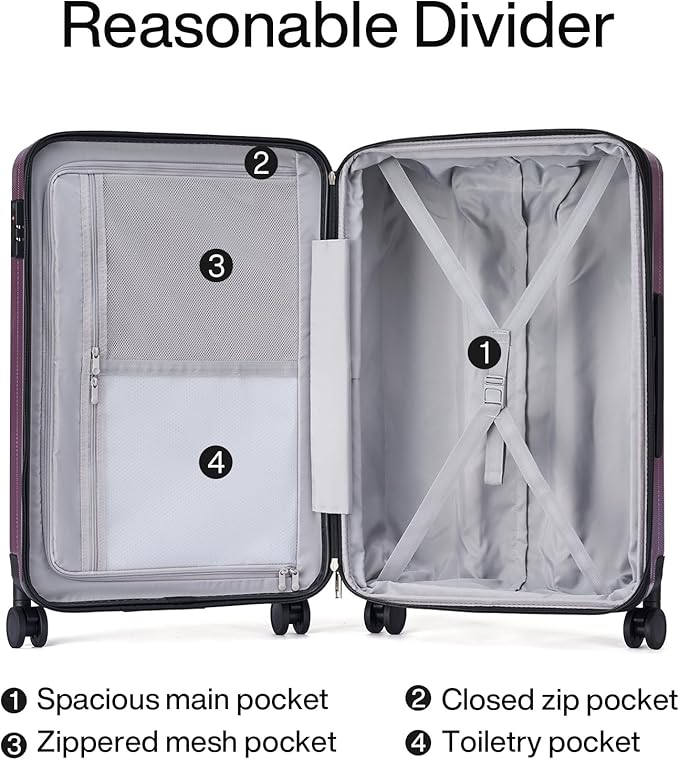 Hanke Expandable Hard Shell Luggage Sets 2 piece Carry on Luggage with Wheels Suitcases Lightweight Checked Tsa Luggage Rolling Large Suitcase Travel Luggage Bag Woman Men 20/29 Inch(Purple)