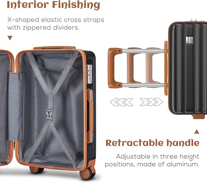 imiomo Luggage Sets 3 Piece,Expandable Hardside Suitcase Set with Spinner Wheels,Lightweight Travel Luggage set with TSA Lock（20/24/28,Black）