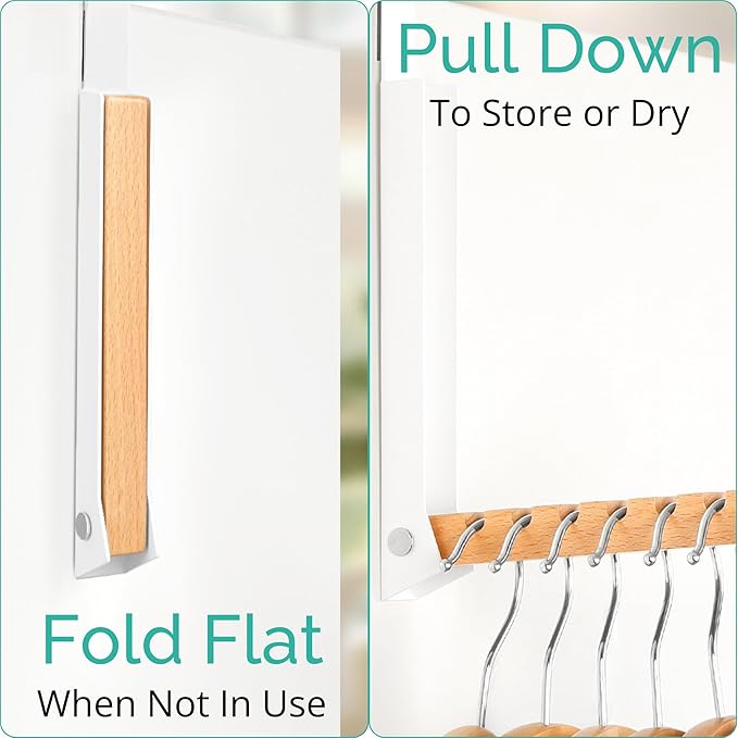 Over The Door Clothes Hanger – Portable Retractable Travel-Friendly Laundry Room Hanging Rack – Convenient Over The Door Drying Rack for Laundry Ease - 2PCS (White)