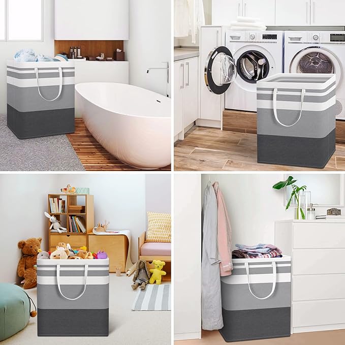 HomeHacks Laundry Basket,100L Each Waterproof, Freestanding Laundry Hamper, Collapsible Tall Clothes Hamper with Extended Handles for Clothes Toys in The Dorm and Family, 2-Pack Gradient Grey