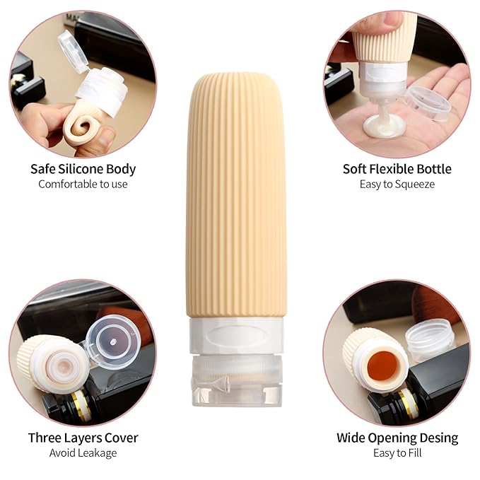 16 Pack Travel Bottles for Toiletries, 6oz Silicone, Leak Proof, Reusable, Oval, Perfect for Travel, Vacation, Plane Trip, Camp