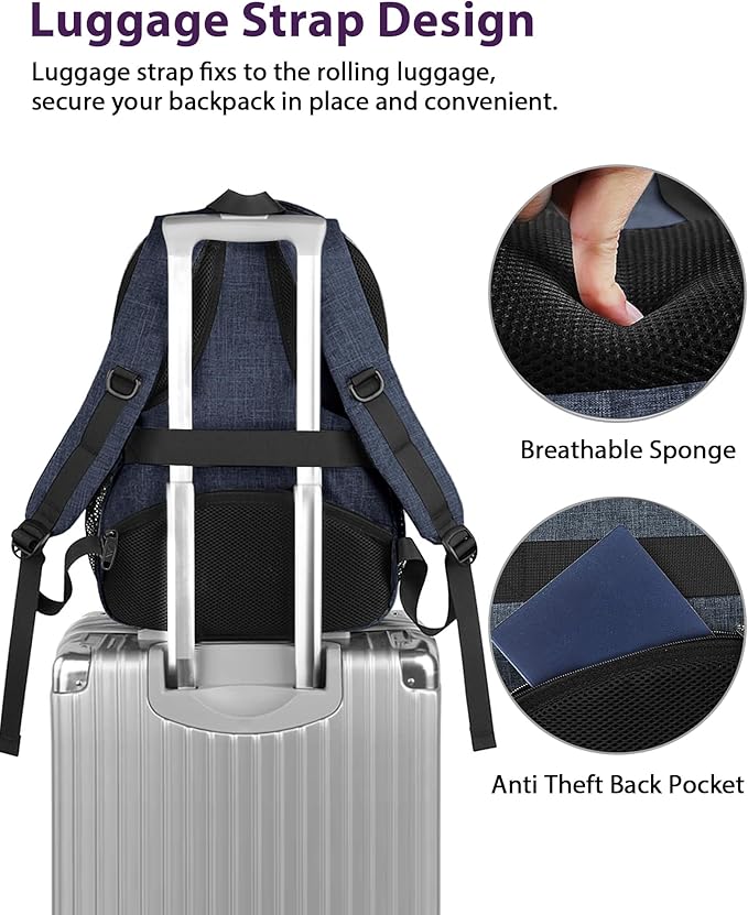 MATEIN Extra Large Laptop Backpack for Men, 50 L Travel Carry On TSA Approved Backpack with USB Port & Trolley Sleeve, Waterproof Business Work Bag Fits 18.4 Inch Computer Notebook, Dark Blue