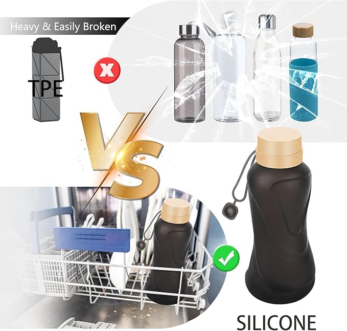 Collapsible Water Bottles 2 Pack,Leak Proof,Reuseable BPA Free Silicone Foldable Water Bottles,Durable Lightweight for Travel Gym Camping Hiking,Compact Size Portable Sports Water Bottle (Black&Blue)