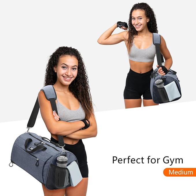 TOPDesign Gym Bag for Women & Men, Unisex Duffel Bag with Shoe Compartment & Wet Pocket for Travel Sports Gym (M Textured Blue)