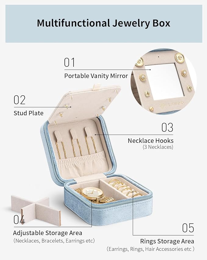 Vlando Travel Jewelry Case for Women Girls, L Initial Travel Jewelry Case, Personalized Mini Jewelry Box, Birthday Gifts for Women Mom Grandma - Letter L, Blue