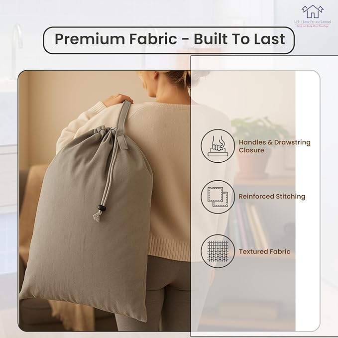 LFH Home Cotton Canvas Large Laundry Bag with Handle, Heavy Duty Drawstring Closure Washable Laundry Bags, School Travel, Home, Hotel, College Dorm, Organizer Sack, Toys Clothes 24x36 (Pack of 6)-Grey