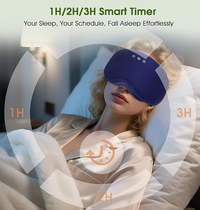 LC-dolida Bamboo Cotton Bluetooth Sleep Mask, 2 in 1 3D Soft Sleep Mask with Sleep Headphones, Sleep Eye Mask with Timming Setting, Blackout Sleeping Mask for Side Sleepers, Women Men, Navy