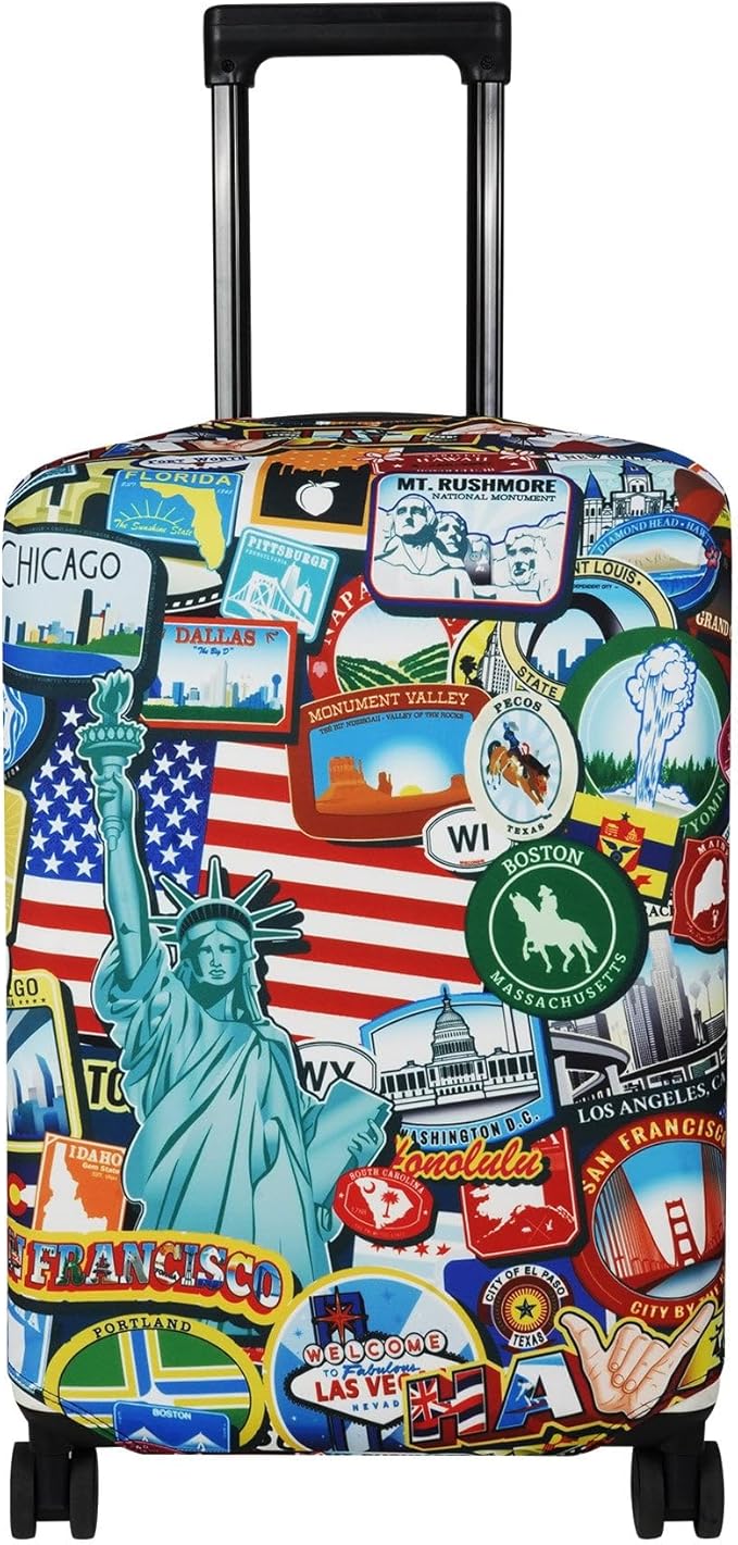 Explore Land Travel Luggage Cover Suitcase Protector Fits 23-26 Inch Case (Statue of Liberty, M)