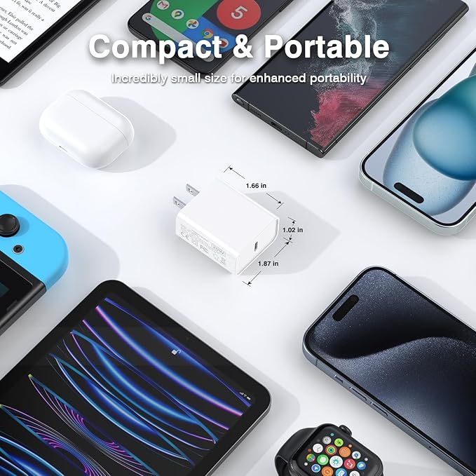 30W USB C Charger, 2 Pack Wall Fast Charger Block Power Adapter Charging Cube Compatible with iPhone 16/Pro/Pro Max/Plus17/16/15/14/13/12, iPad Air, AirPods 4/3/2/Pro, Apple Watch 10/Ultra 2, Galaxy