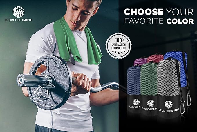 ScorchedEarth Microfiber Travel & Sports Towel Set - Quick Dry, Super Absorbent, Compact, Lightweight - for Camping, Backpacking, Hiking, Beach, Yoga, Swimming - Includes 2 Sizes + Carrying Bag & Clip