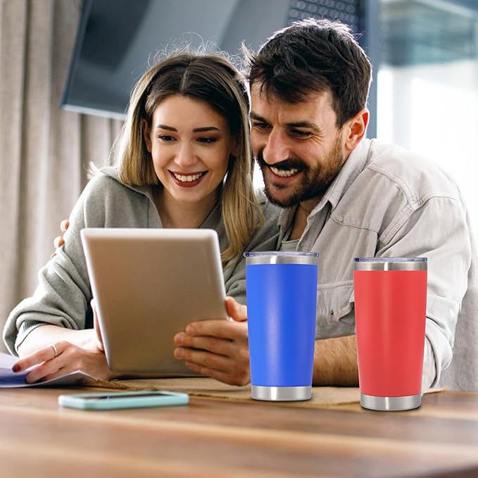 20 oz Tumbler with lid Double Wall Vacuum Insulated Tumblers Stainless Steel Coffee Mug Travel Coffee Tumbler Powder Coated Tumbler Cup Keep Hot&Cold - (Dark Blue 1 Pack)