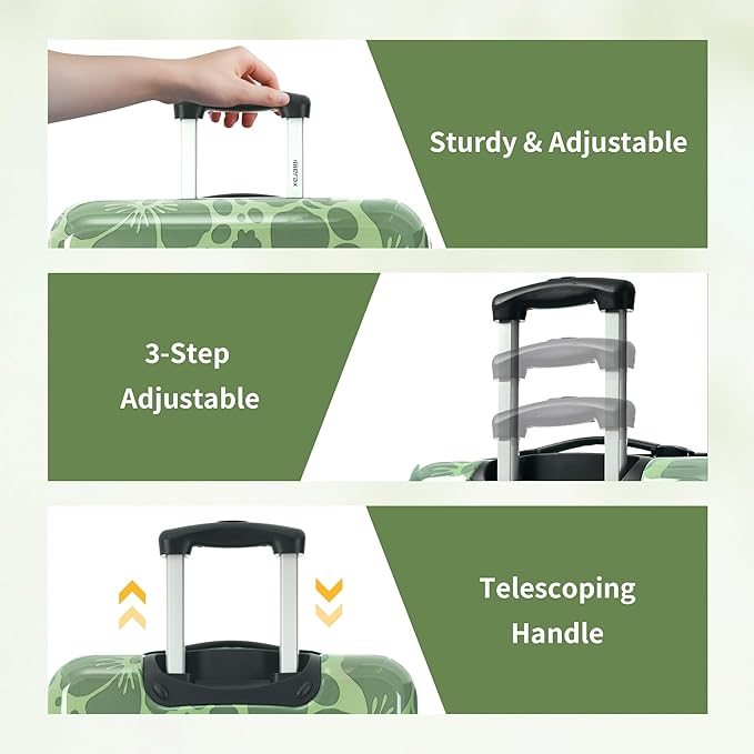 Merax Luggage Sets 3 Piece, Hardside Suitcase Set with Spinner Wheels, Lightweight Printing Luggage Carry on,20+24+28 IN,Green