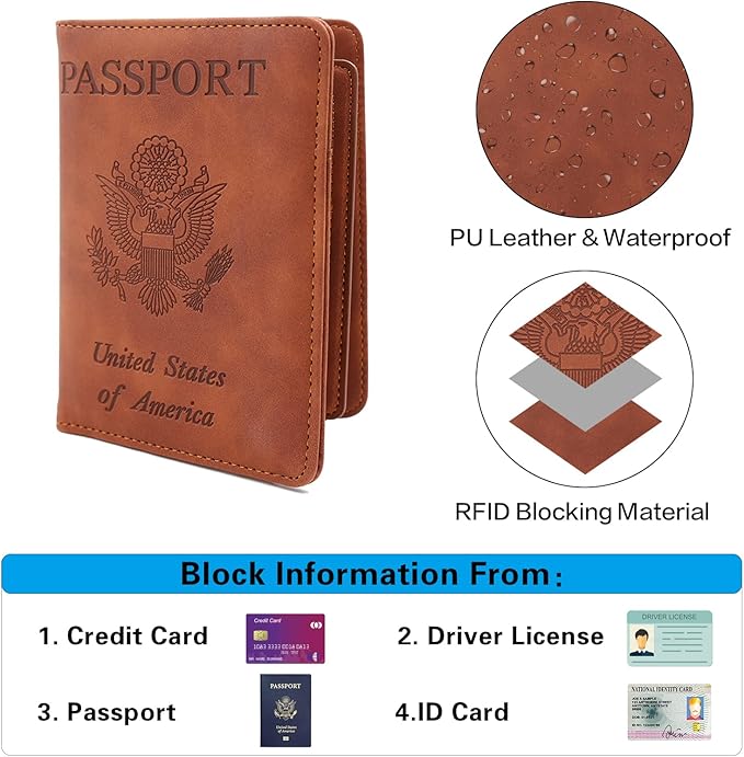 Melsbrinna Rfid Passport Holder for Travel women/Men, Cute Passport Wallet Rfid Blocking Card Slots, Rfid Passport Cover/CaseTravel Wallet, Passport Book Holder (1, Brown1)