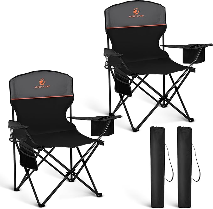 HIGH POINT SPORTS 2 Pack Portable Camping Chair for Adults, Folding Outdoor Camp Chair Lightweight Lawn Chairs Folding Collapsible Chair for Camping, Tailgates, Beach, Black, Support 250 lbs