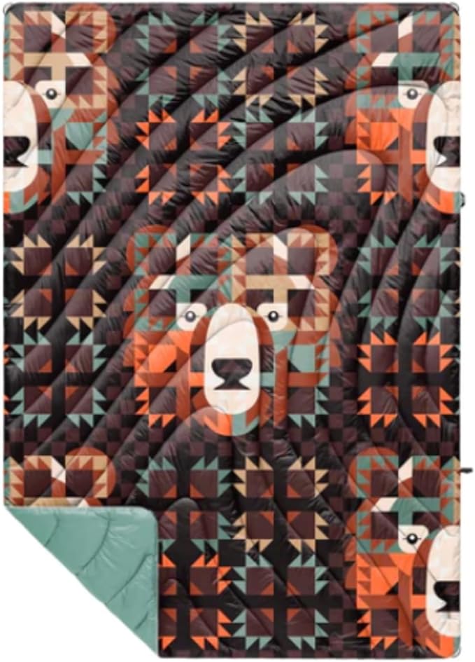 Rumpl Original Puffy Blanket - Warm, Water-Resistant Camping Blanket with 100% Recycled Synthetic Insulation, 52"x75", Original Puffy V1, Grizzly Slumber