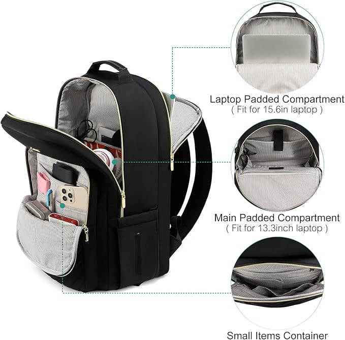 LOVEVOOK Large Travel Backpack Women with 17.3-inch Laptop Compartment, Work Business Computer Carry On Backpack Purse, Hiking Backpack Waterproof Outdoor Sports Rucksack Bag, Black