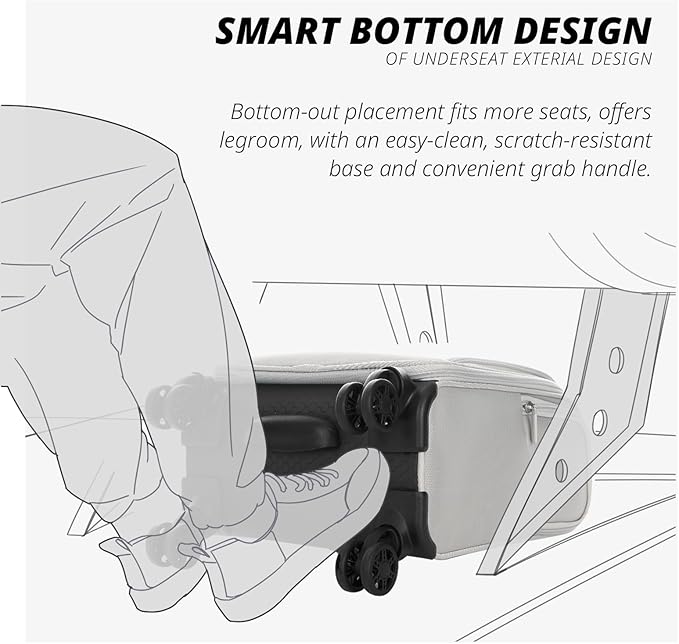 Verage Under Seat Luggage with Wheels, Softside Small Suitcase Spinner Carry On Luggage Bags for Airlines Airplanes Short Trip Men Women (Cloud Gray, 14.5-Inch Plus Underseat)