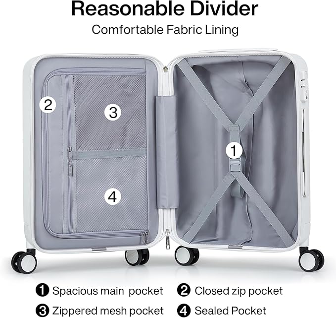 Hanke Luggage Sets 2 Piece with Spinner Wheels, 20/28 Inch Hard Shell Suitcases Set TSA Approved Luggage Travel Rolling Large Luggage(Smoke White)