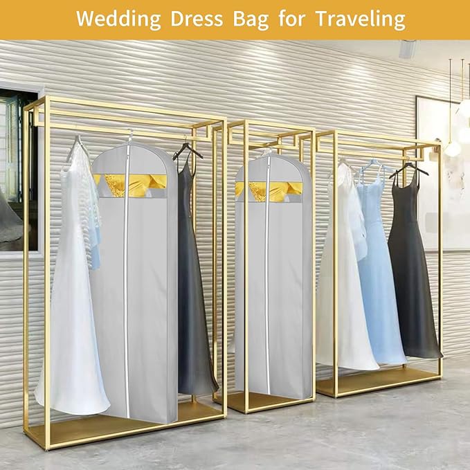 65" Dress Bags for Gowns Long, Dress Garment Bags for Hanging Clothes, Dress Bags for Closet Storage and Traveling, Foldable Dress Cover