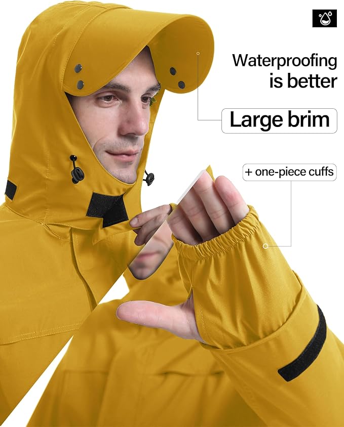iCreek Rain Suit Waterproof Jacket with Pants 2 Pieces Breathable Lightweight Packable Raincoat with Hooded Rain Gear Unisex