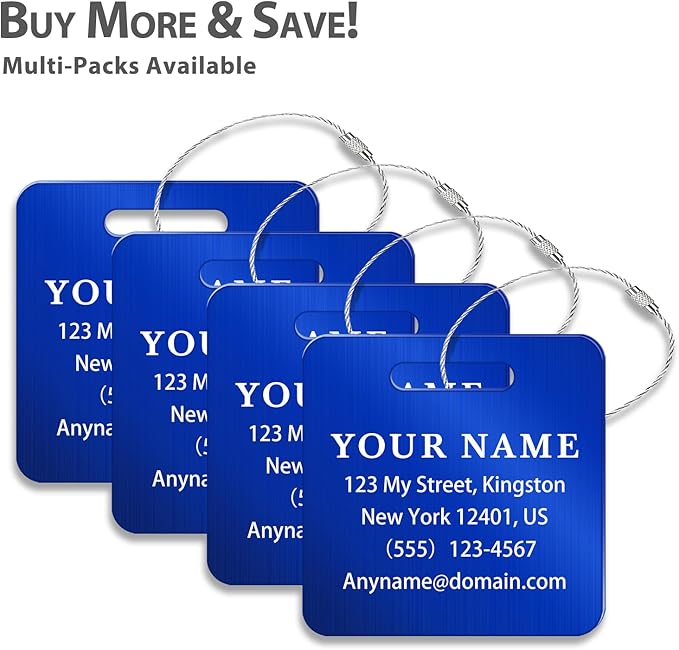 Personalized Luggage Tags for Suitcases (2/4/6/8 Pack) - Custom Engraved Metal Travel Tag, Customizable Pattern/Name/Text for Bags Backpacks Suitcases