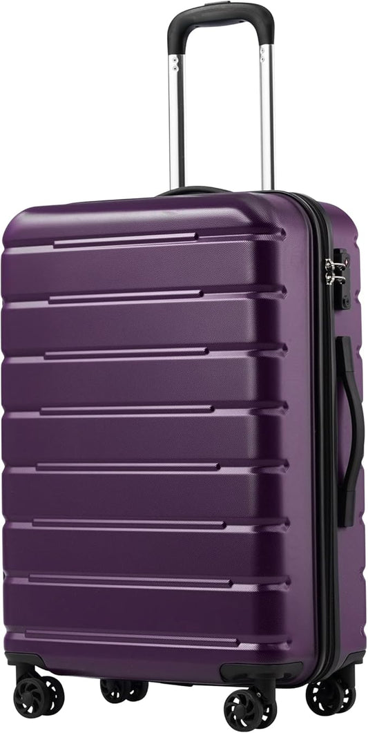 Coolife Luggage Suitcase Carry-on Spinner TSA Lock USB Port Expandable (only 28’’) Lightweight Hardside Luggage (Purple, L(28in))